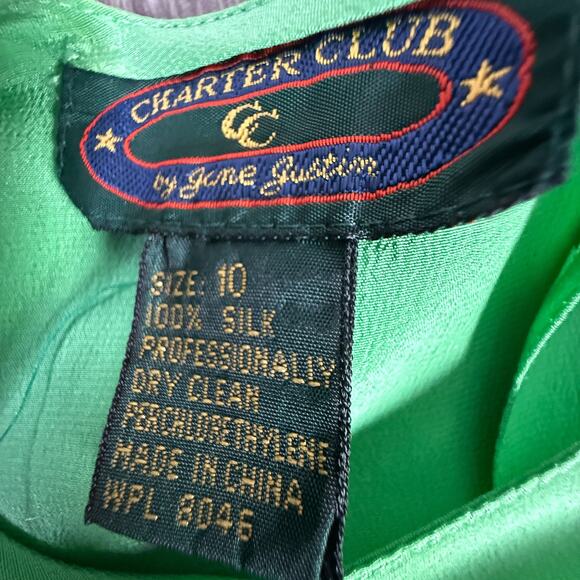 Charter Club 100% Silk Green Short Sleeve Blouse by Jayne Justine Size 10 - Picture 3 of 4